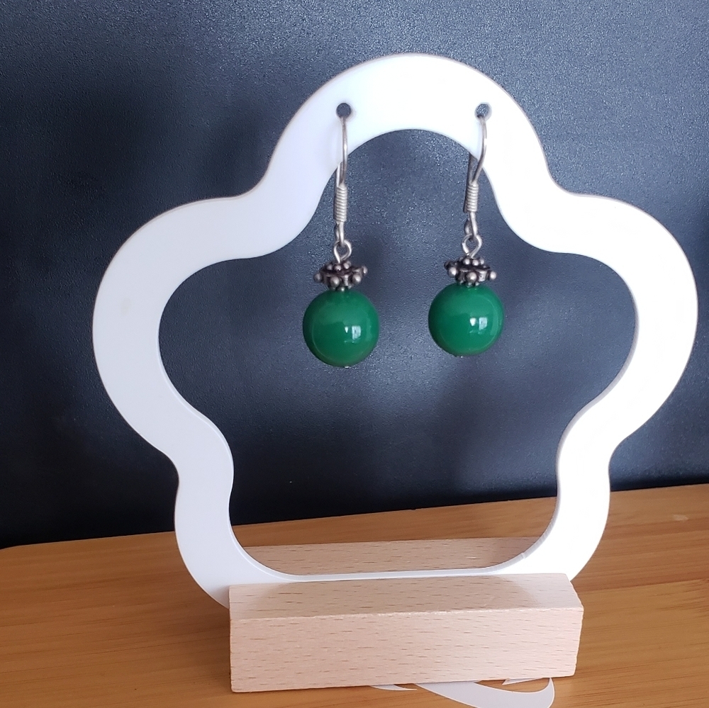 New Green agate with sterling silver hook and spacer Earrings